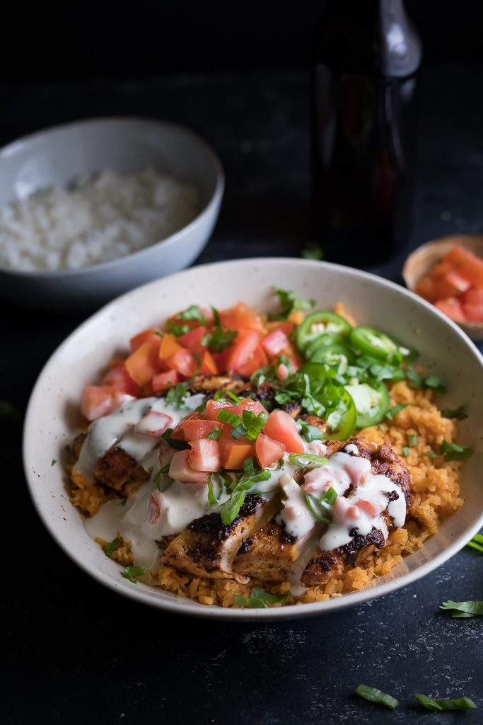 Side view of the mouthwatering Chipotle Chicken with White Queso Cheese Sauce