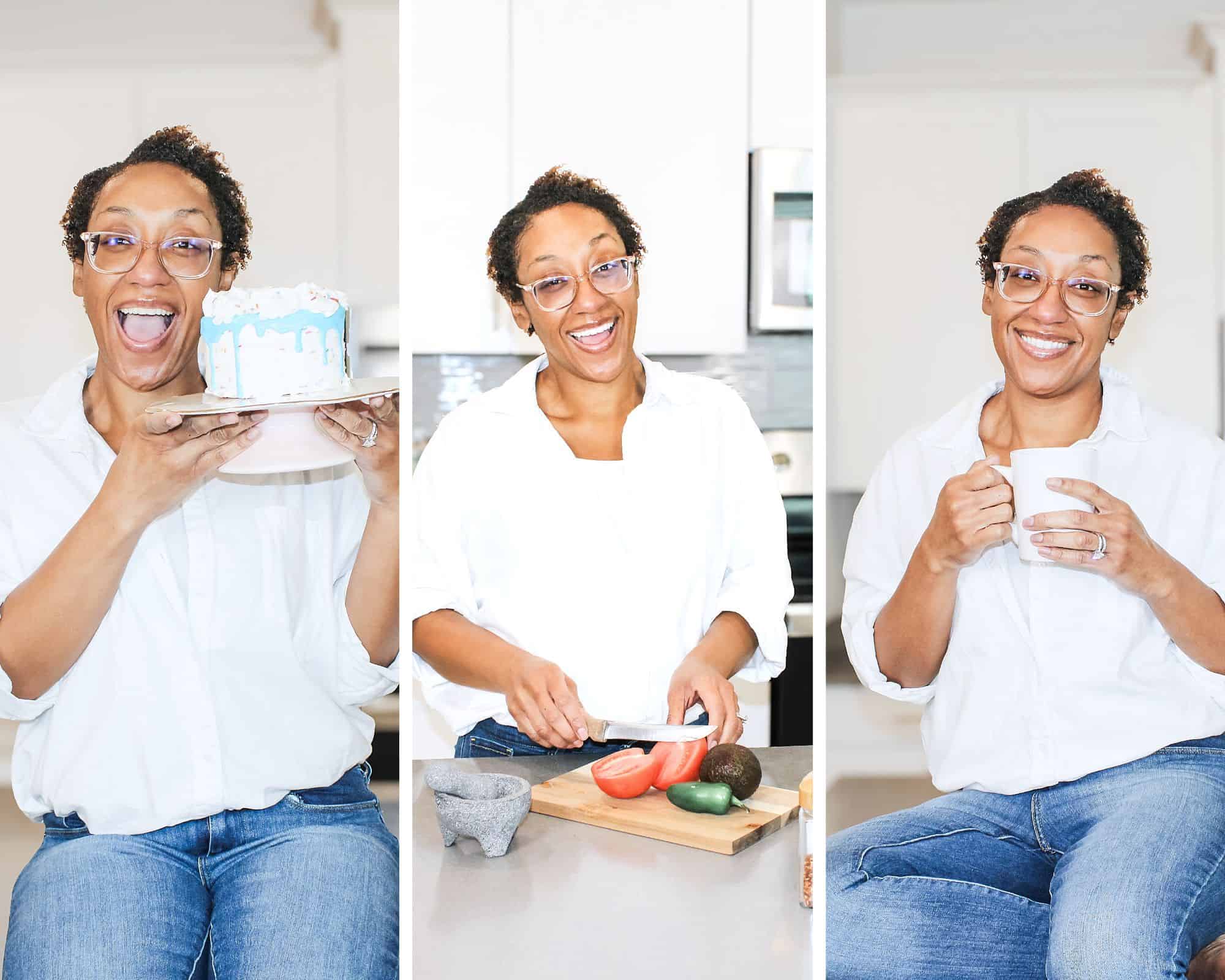 Collage of About Me Photos Woman in Kitchen