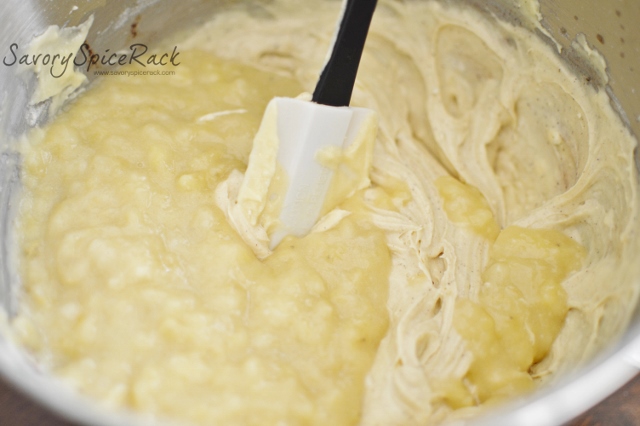 Mixing the bananas until they reach baby food consistency