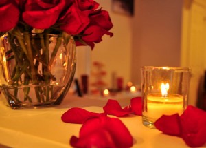 This was a dinner party (at night of course). Candles were bought in bulk from Walmart to provide a mellow ambiance. These candles were cheaper than purchasing from an upscale home store, and no one ever knew the difference that night..
