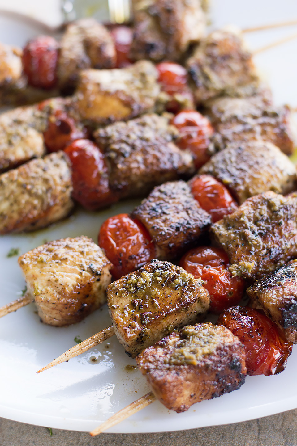 Greek Chicken Skewers With Pesto Sauce on plate