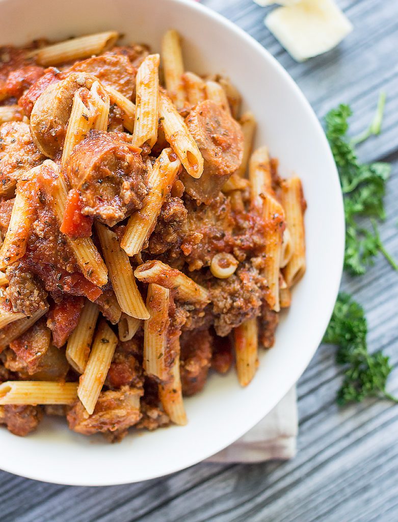 Spicy Italian Sausage Marinara Pasta that I truly believe is easy to make and has a little kick to it! 