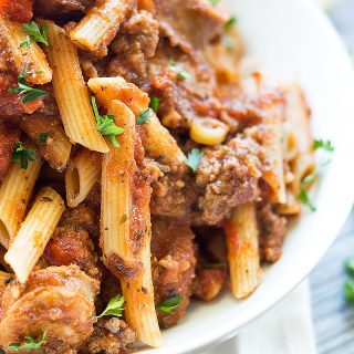 Spicy Italian Sausage Marinara Pasta that I truly believe is easy to make and has a little kick to it!