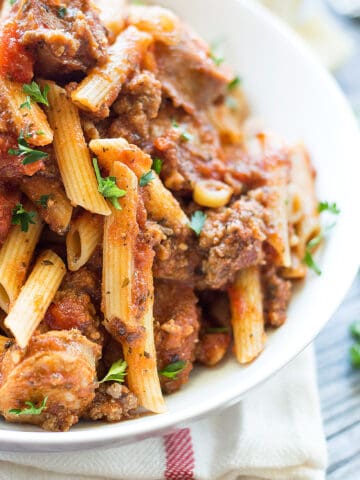 Spicy Italian Sausage Marinara Pasta that I truly believe is easy to make and has a little kick to it!