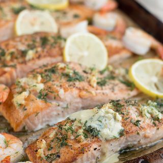 Seared Salmon and Shrimp with Creamy Dijon Dill Sauce