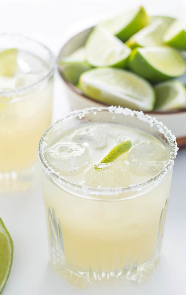 Closeup of the delicious sparkling margarita looking extra inviting and mouthwatering