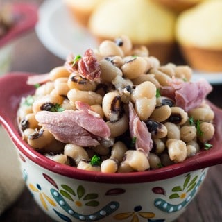 Closeup of the Southern Spicy and Smoky Souther Black Eyed Peas served to the table