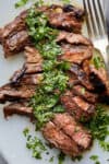 Overhead of the juicy Brazilian Steak with Chimichurri Sauce