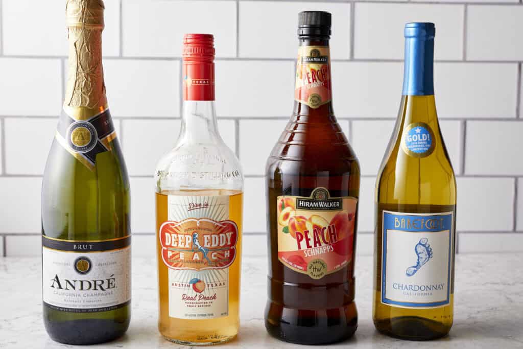 Drink Ingredients for Sparkling Peach and Strawberry Sangria