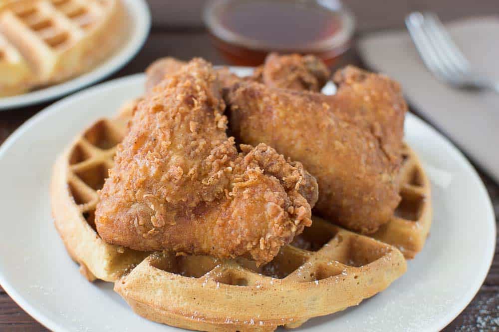 Buttermilk Fried Chicken and Buttermilk Peach Waffles