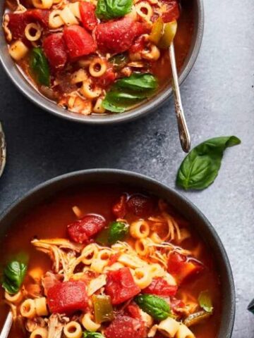Soup in three bowls.