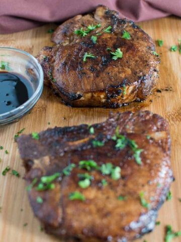 Perfectly Cooked Pork Chops with Balsamic Brown Sugar Glaze Served