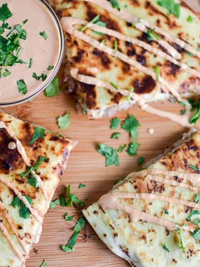 Kalua Pig Pulled Pork Quesadilla with Chipotle Cream Sauce
