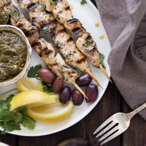 Greek Chicken Skewers With Pesto Sauce