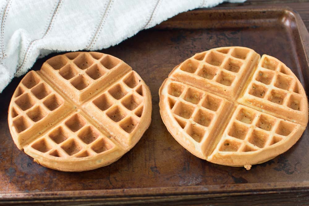 Two delicious waffles ready on a tray