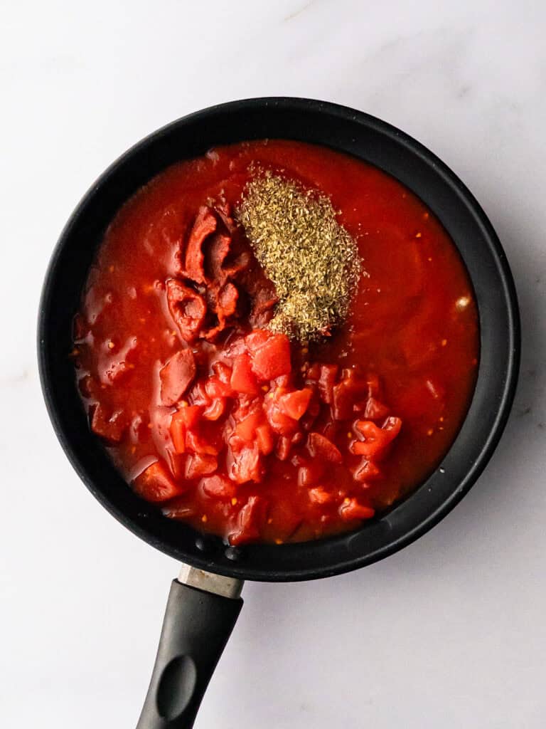 Pasta sauce ingredients in pan