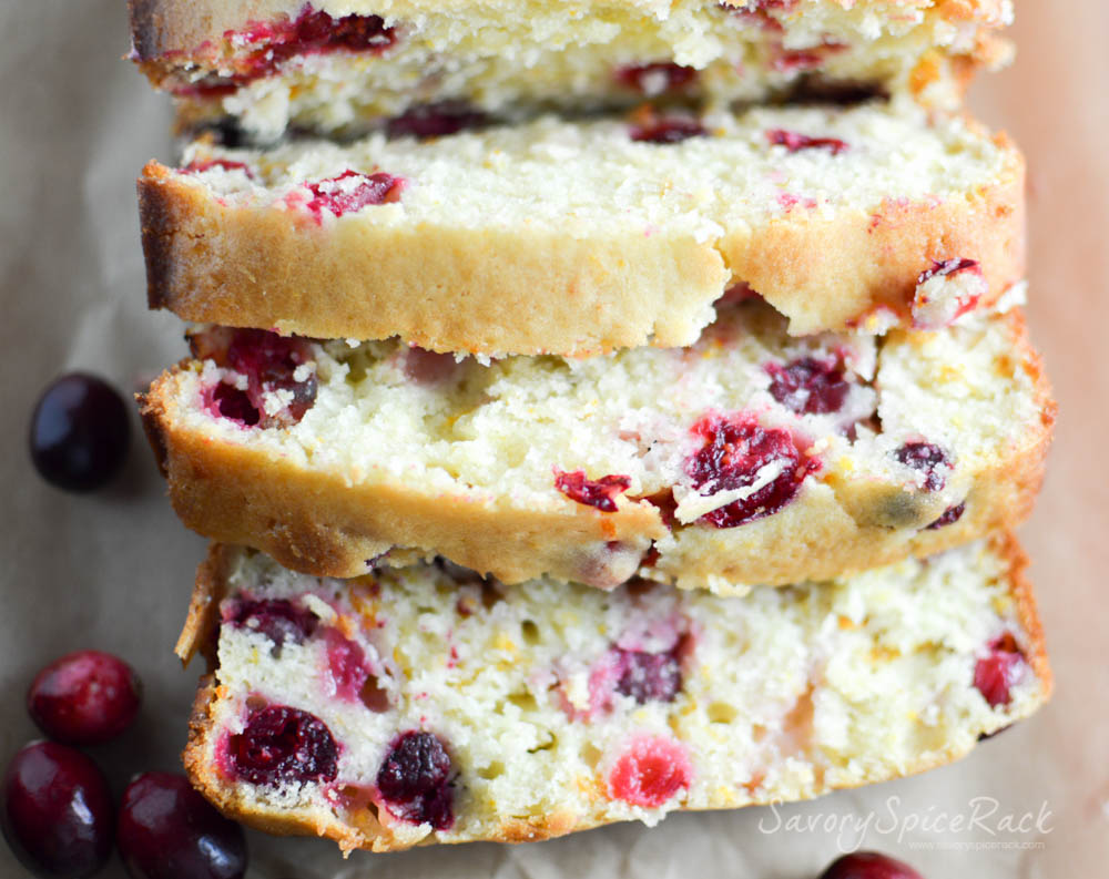 Sliced cranberry orange bread